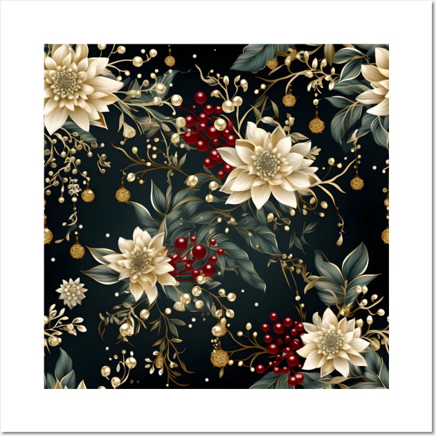 Christmas holly berry seamless patten Wall Art by Masscy Artwork